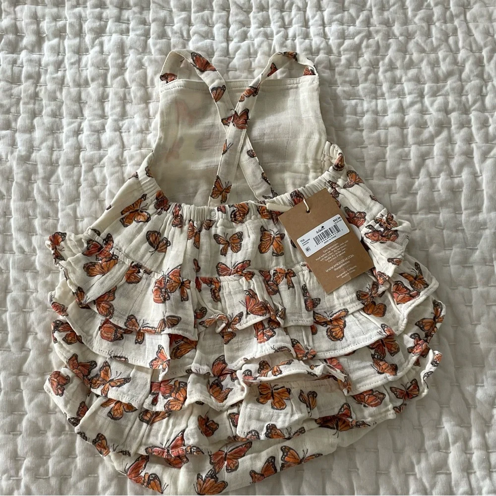 Angel Dear White One-Piece Romper with Orange Butterfly Print